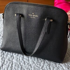 kate spade black Saffiano dome satchel with gold-tone logo